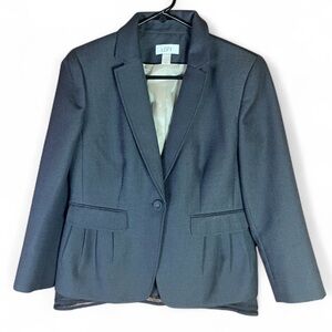 LOFT Charcoal Blazer Peekaboo Lining Faux Front Pockets Polyester Wool Like New
